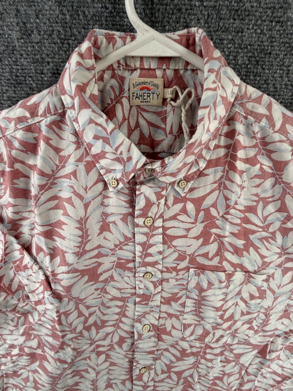 Faherty Large Button-Down Cotton Short Sleeve Floral Red Shirt Pocket Men Adult